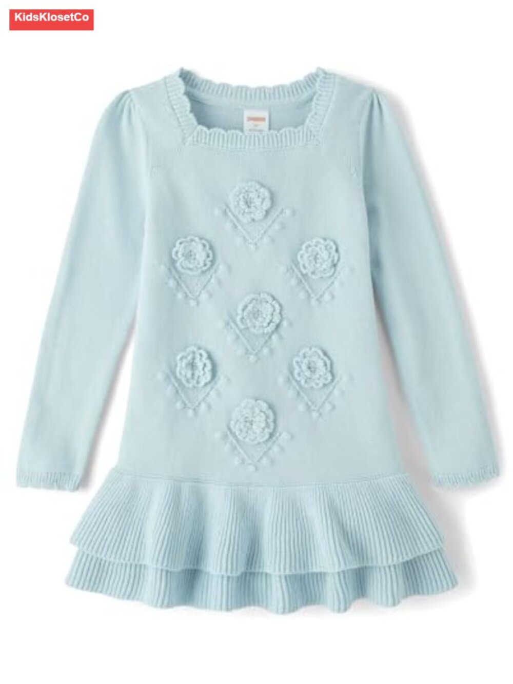 Toddler Girl Long Sleeve Sweater Dress Square Neck Peplum Cotton